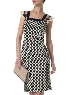 NWT Iren Klairie Ukraine Lace Shoulder Lattice Print Dress 40